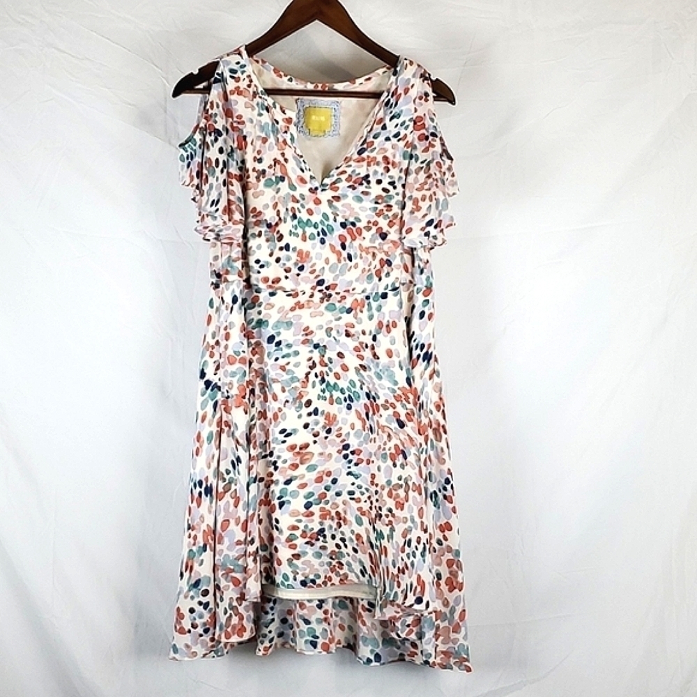 Maeve Watercolor Dot Flutter Sleeve Dress